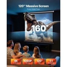 VEVOR Manual Projector Screen, 3048 mm 1:1 4K 1080 HD Retractable Pull Down Projector Screen, Wall Mounted Movie Projection with Pull Rope, Portable Display Projectoin for Family Home Office Theater
