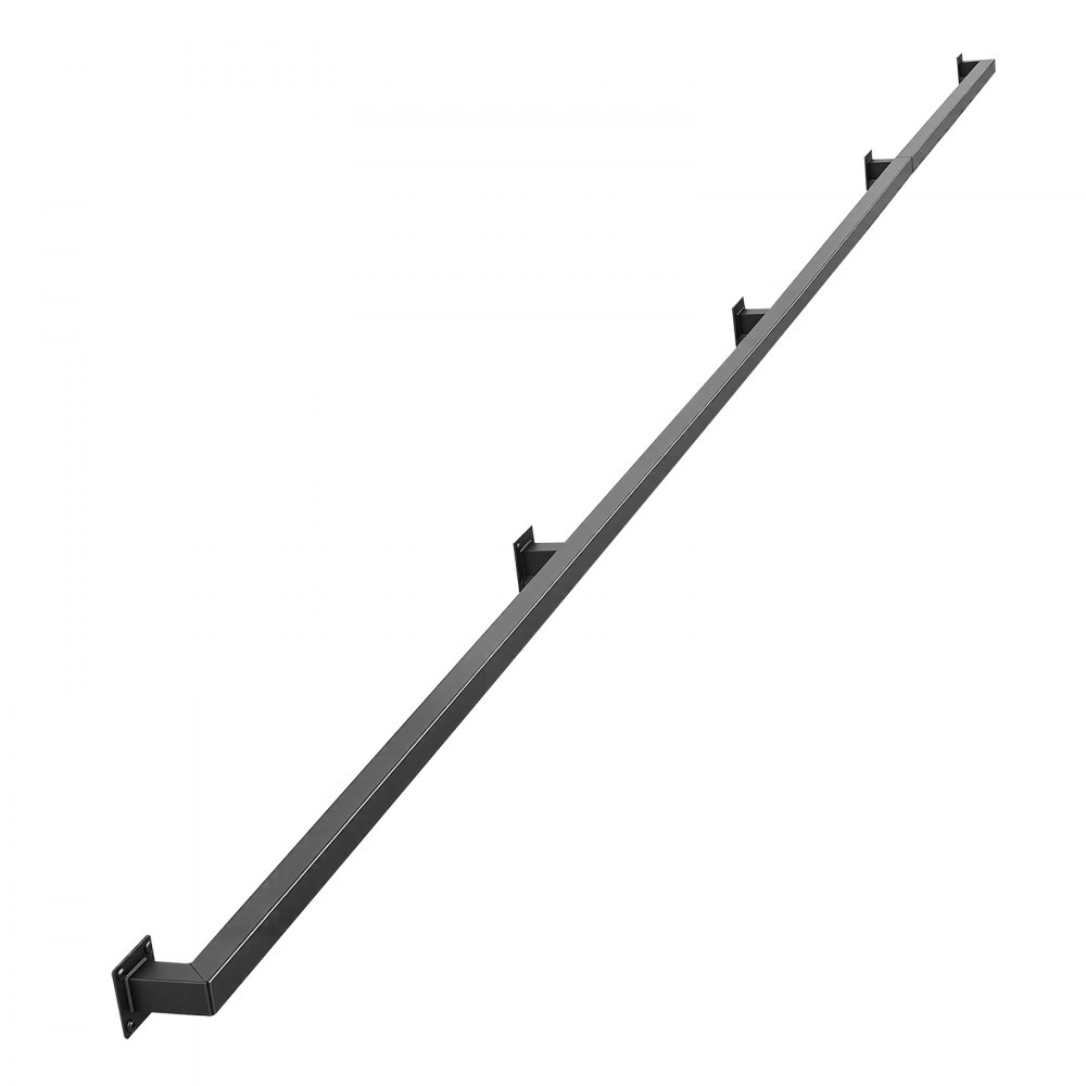 VEVOR Wall-Mounted Stair Handrail, 3657.6 mm 199.6 kg Black Metal Railing, for Indoor Steps, Loft, Porch & Hallways, Heavy-Duty Industrial Carbon Steel Hand Rail, Square Tube, with Mounting Hardware