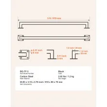 VEVOR Wall Mounted Stair Handrail, 910mm Black Iron Staircase Handrail Indoor, 113kg Load Capacity, Industrial Railing Hand Rail for Steps,  Square Tube for Loft Porch Deck, 2 Sections