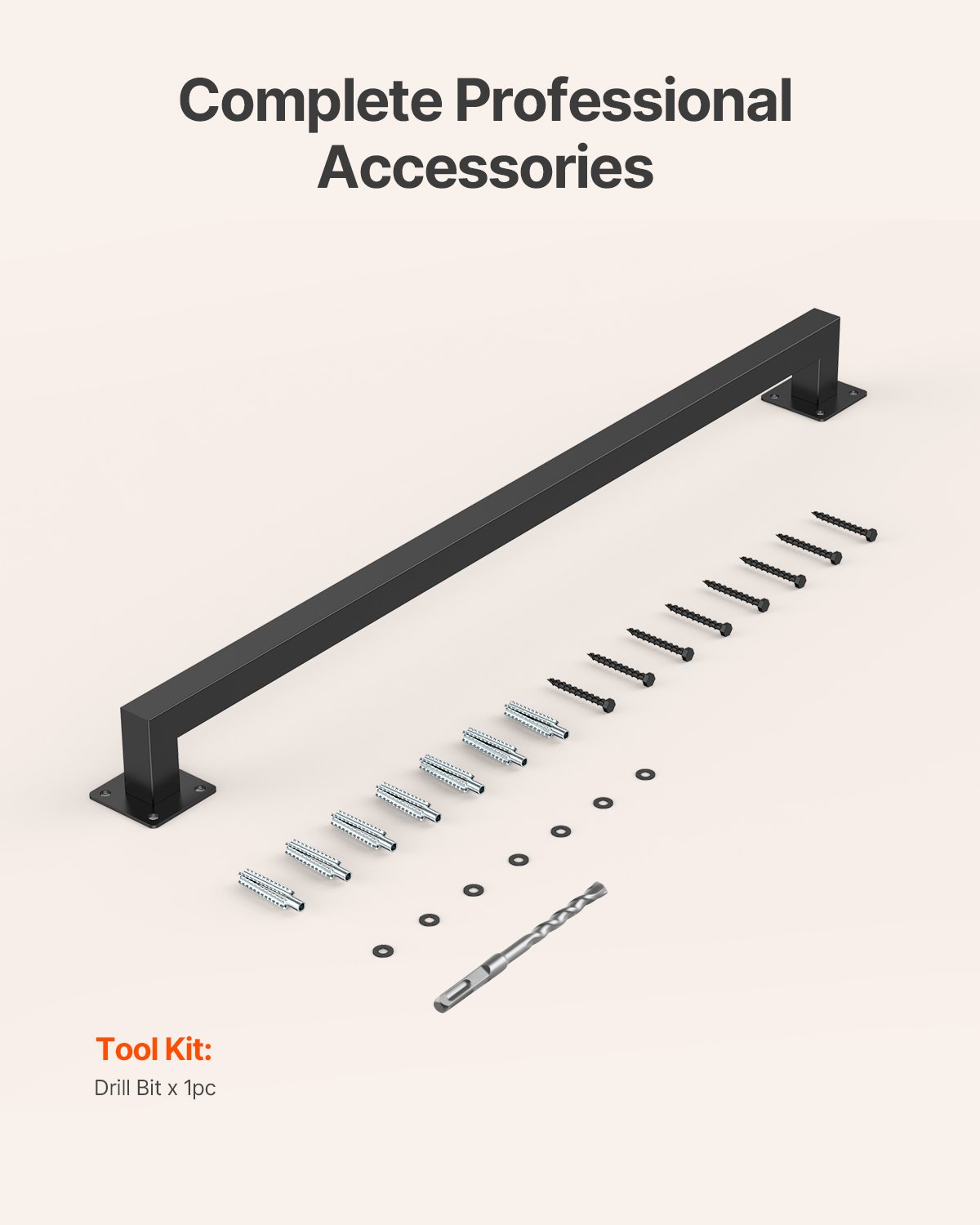 VEVOR Wall Mounted Stair Handrail, 910mm Black Iron Staircase Handrail Indoor, 113kg Load Capacity, Industrial Railing Hand Rail for Steps,  Square Tube for Loft Porch Deck, 2 Sections