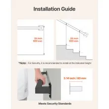 VEVOR Wall Mounted Stair Handrail, 1215mm Black Iron Staircase Handrail Indoor, 113kg Load Capacity, Industrial Railing Hand Rail for Steps,  Square Tube for Loft Porch Deck, 2 Sections