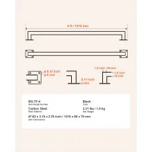 VEVOR Wall Mounted Stair Handrail, 1215mm Black Iron Staircase Handrail Indoor, 113kg Load Capacity, Industrial Railing Hand Rail for Steps,  Square Tube for Loft Porch Deck, 2 Sections