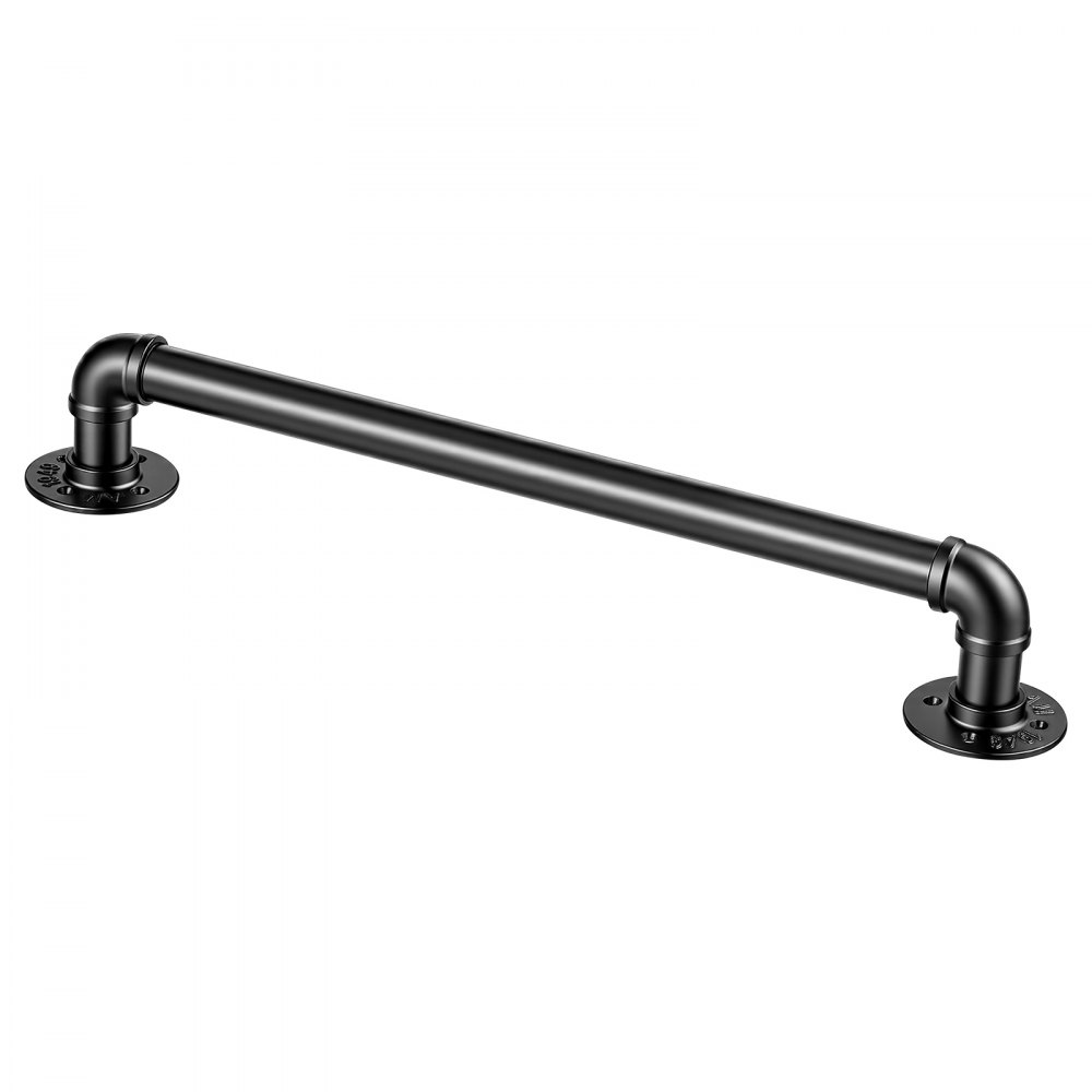 VEVOR Wall-Mounted Stair Handrail, 609.6 mm 199.6 kg Black Metal Railing, for Indoor Steps, Loft, Porch & Hallways, Heavy-Duty Industrial Carbon Steel Hand Rail, Round Tube, with Mounting Hardware