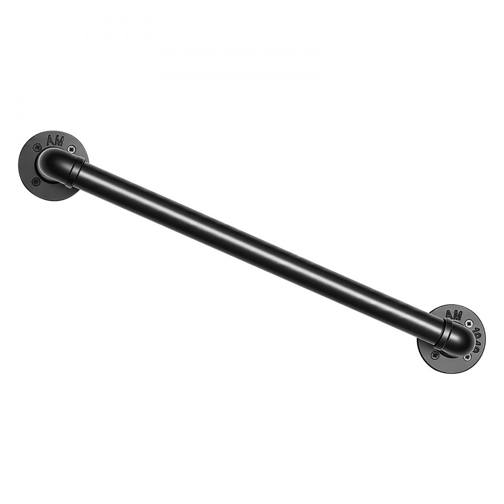 VEVOR Wall-Mounted Stair Handrail, 609.6 mm 199.6 kg Black Metal Railing, for Indoor Steps, Loft, Porch & Hallways, Heavy-Duty Industrial Carbon Steel Hand Rail, Round Tube, with Mounting Hardware