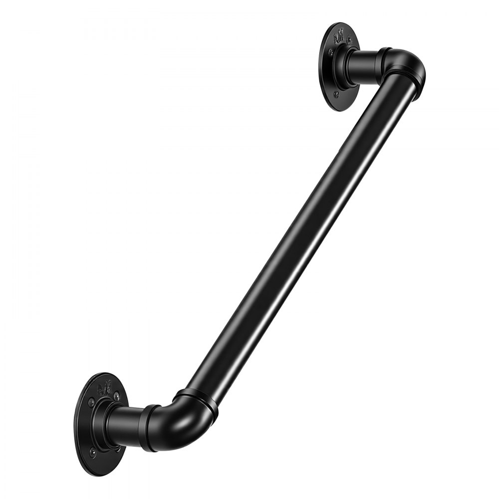 VEVOR Wall-Mounted Stair Handrail, 609.6 mm 199.6 kg Black Metal Railing, for Indoor Steps, Loft, Porch & Hallways, Heavy-Duty Industrial Carbon Steel Hand Rail, Round Tube, with Mounting Hardware
