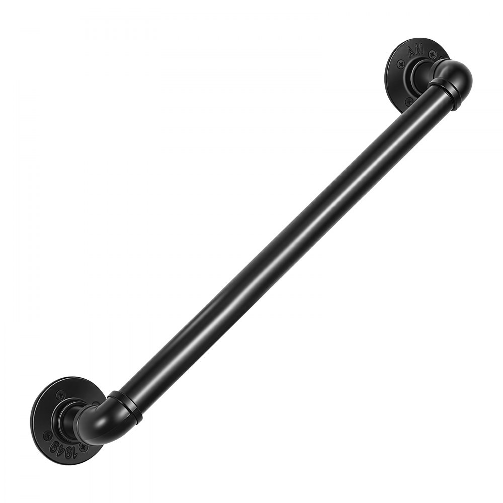 VEVOR Wall-Mounted Stair Handrail, 609.6 mm 199.6 kg Black Metal Railing, for Indoor Steps, Loft, Porch & Hallways, Heavy-Duty Industrial Carbon Steel Hand Rail, Round Tube, with Mounting Hardware