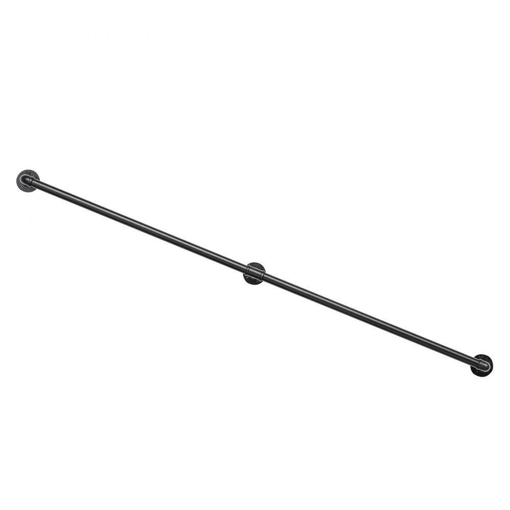 VEVOR Wall-Mounted Stair Handrail, 5 ft 440 lbs Load Black Metal Railing, for Indoor Steps, Loft, Porch & Hallways, Heavy-Duty Industrial Carbon Steel Hand Rail, Round Tube, with Mounting Hardware