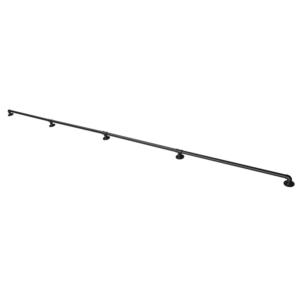 VEVOR Wall-Mounted Stair Handrail, 3962.4 mm 199.6 kg Black Metal Railing, for Indoor Steps, Loft, Porch & Hallways, Heavy-Duty Industrial Carbon Steel Hand Rail, Round Tube, with Mounting Hardware