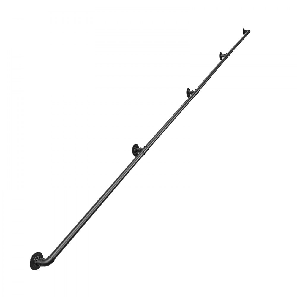 VEVOR Wall-Mounted Stair Handrail, 3962.4 mm 199.6 kg Black Metal Railing, for Indoor Steps, Loft, Porch & Hallways, Heavy-Duty Industrial Carbon Steel Hand Rail, Round Tube, with Mounting Hardware