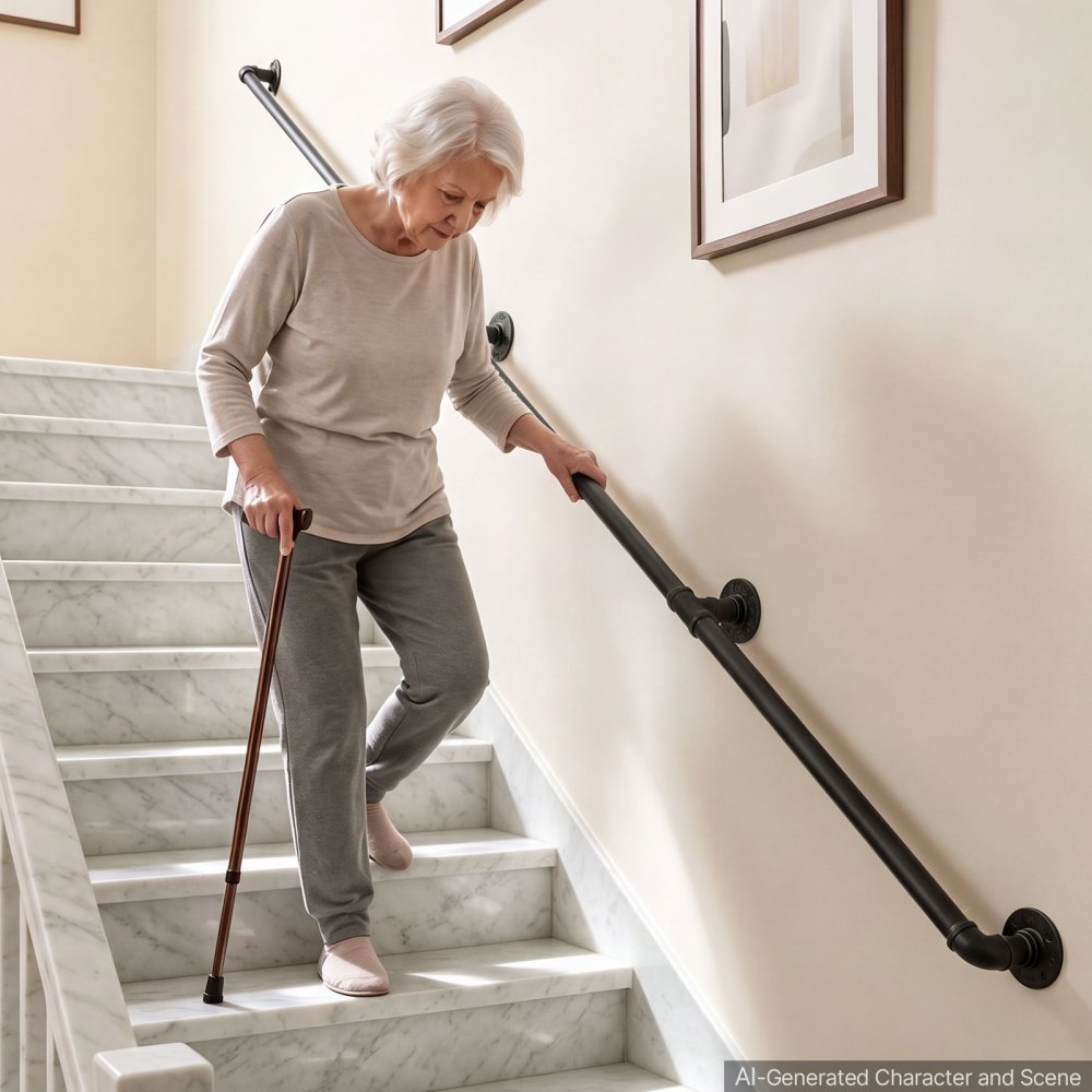 VEVOR Wall-Mounted Stair Handrail, 3048 mm 199.6 kg Black Metal Railing, for Indoor Steps, Loft, Porch & Hallways, Heavy-Duty Industrial Carbon Steel Hand Rail, Round Tube, with Mounting Hardware