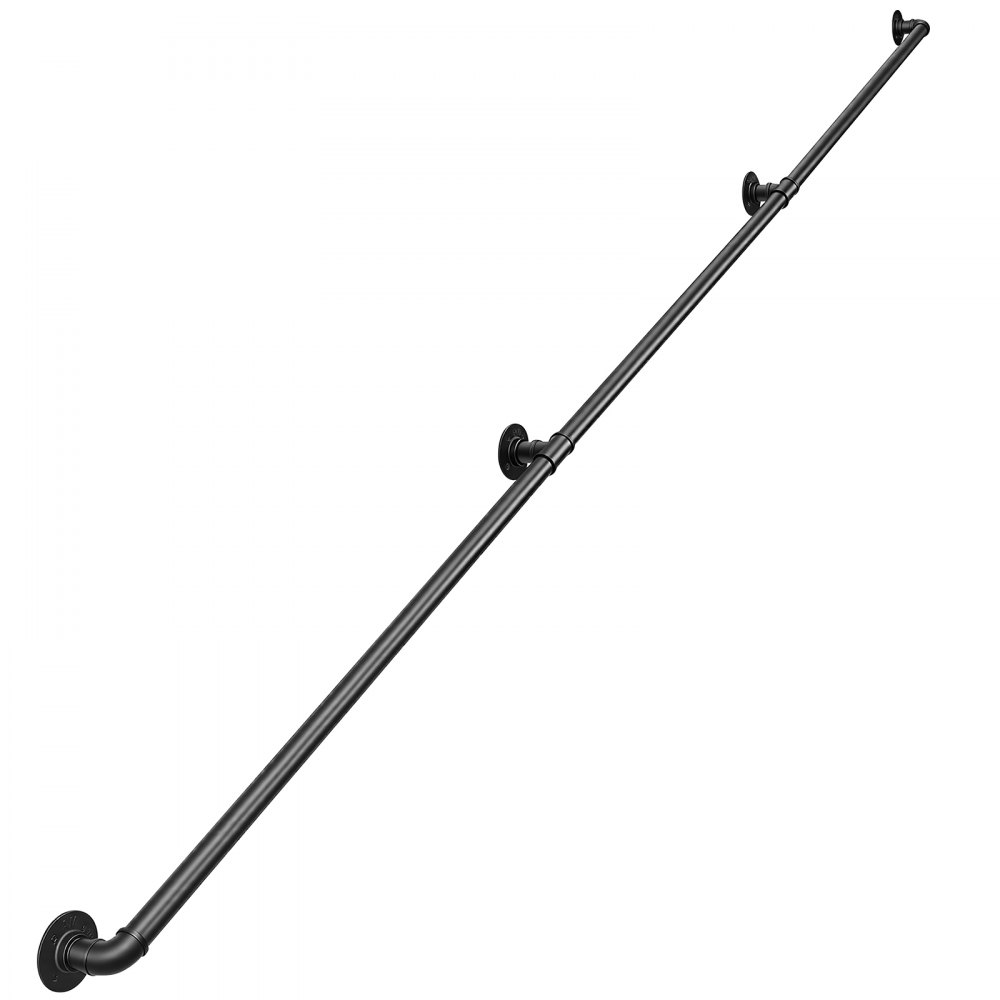 VEVOR Wall-Mounted Stair Handrail, 3048 mm 199.6 kg Black Metal Railing, for Indoor Steps, Loft, Porch & Hallways, Heavy-Duty Industrial Carbon Steel Hand Rail, Round Tube, with Mounting Hardware