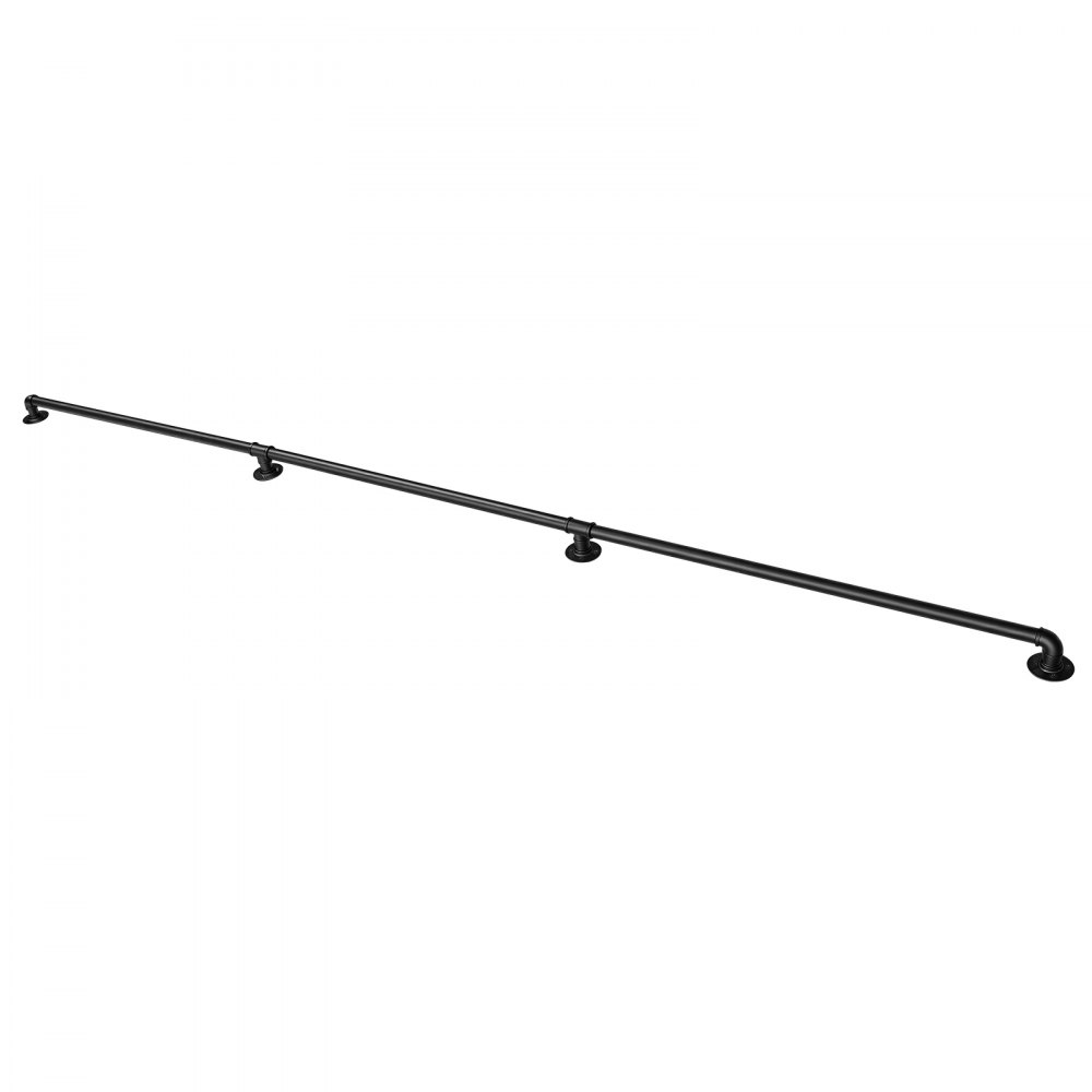 VEVOR Wall-Mounted Stair Handrail, 3048 mm 199.6 kg Black Metal Railing, for Indoor Steps, Loft, Porch & Hallways, Heavy-Duty Industrial Carbon Steel Hand Rail, Round Tube, with Mounting Hardware