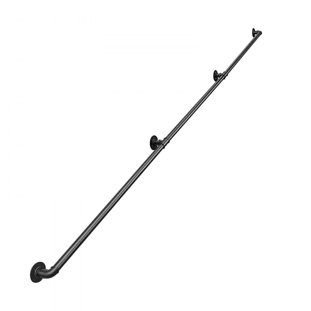 VEVOR Wall-Mounted Stair Handrail, 3048 mm 199.6 kg Black Metal Railing, for Indoor Steps, Loft, Porch & Hallways, Heavy-Duty Industrial Carbon Steel Hand Rail, Round Tube, with Mounting Hardware