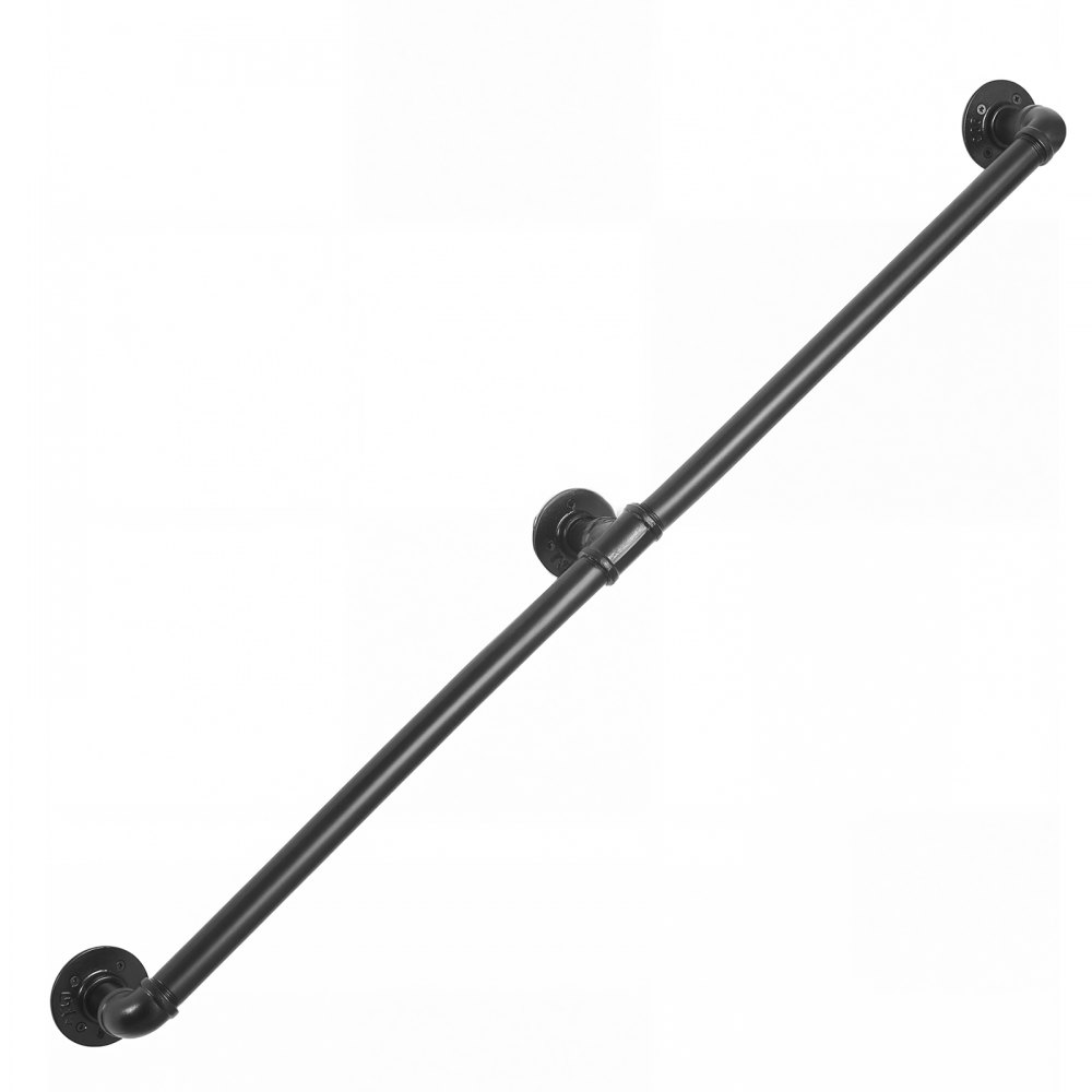 VEVOR Wall-Mounted Stair Handrail, 1219.2 mm 199.6 kg Black Metal Railing, for Indoor Steps, Loft, Porch & Hallways, Heavy-Duty Industrial Carbon Steel Hand Rail, Round Tube, with Mounting Hardware