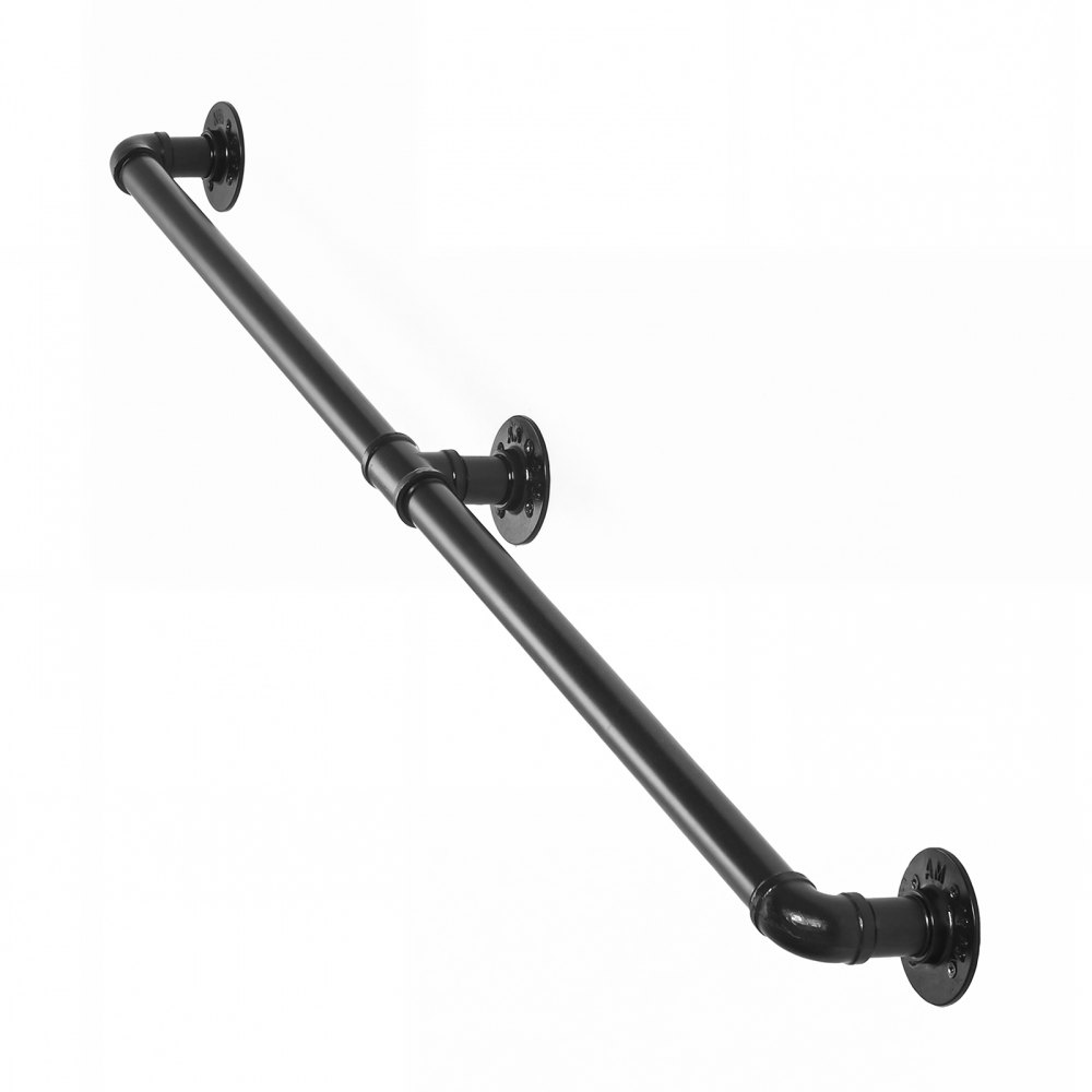 VEVOR Wall-Mounted Stair Handrail, 1219.2 mm 199.6 kg Black Metal Railing, for Indoor Steps, Loft, Porch & Hallways, Heavy-Duty Industrial Carbon Steel Hand Rail, Round Tube, with Mounting Hardware
