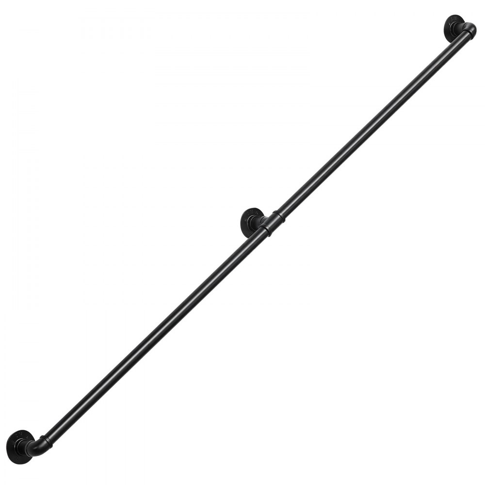 VEVOR Wall-Mounted Stair Handrail, 1828.8 mm 199.6 kg Black Metal Railing, for Indoor Steps, Loft, Porch & Hallways, Heavy-Duty Industrial Carbon Steel Hand Rail, Round Tube, with Mounting Hardware