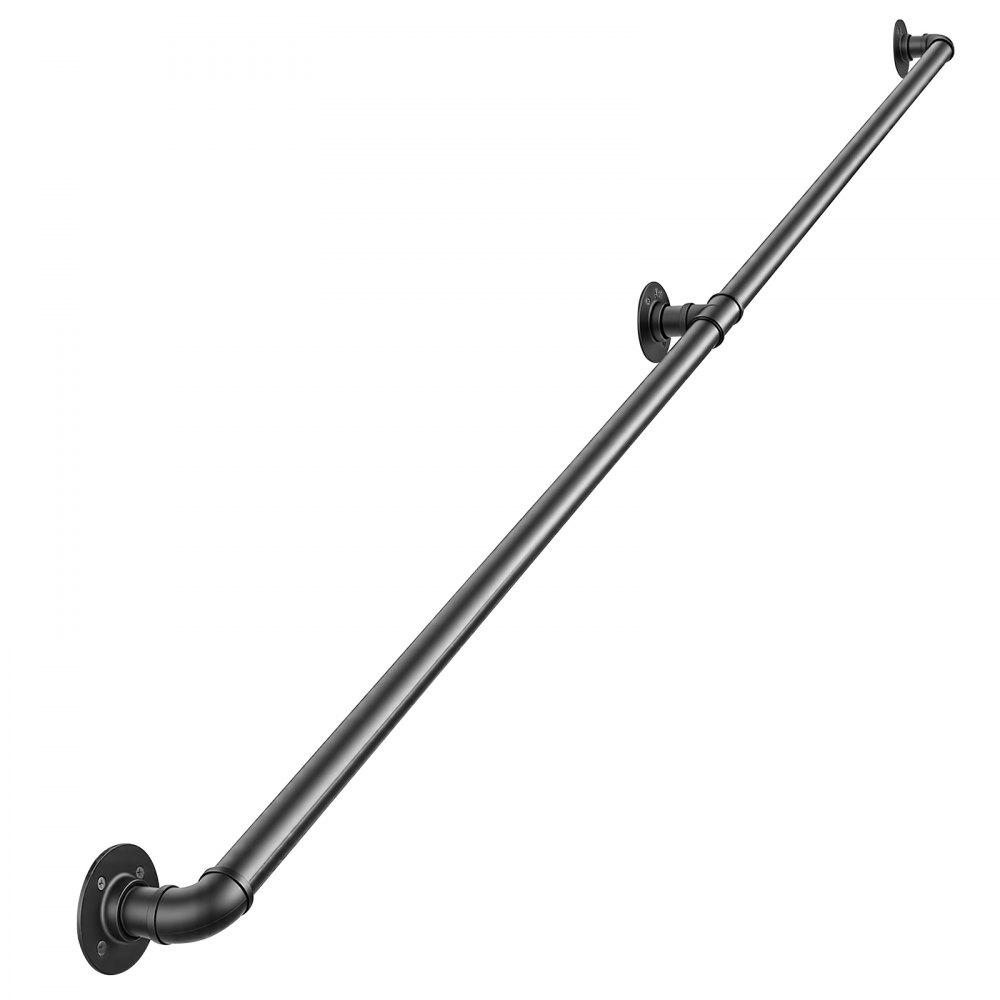 VEVOR Wall-Mounted Stair Handrail, 2133.6 mm 199.6 kg Black Metal Railing, for Indoor Steps, Loft, Porch & Hallways, Heavy-Duty Industrial Carbon Steel Hand Rail, Round Tube, with Mounting Hardware