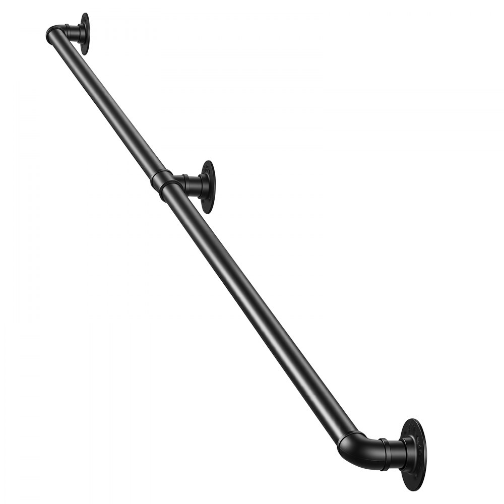 VEVOR Wall-Mounted Stair Handrail, 2133.6 mm 199.6 kg Black Metal Railing, for Indoor Steps, Loft, Porch & Hallways, Heavy-Duty Industrial Carbon Steel Hand Rail, Round Tube, with Mounting Hardware