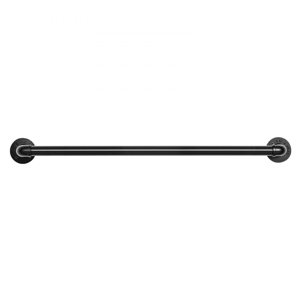 VEVOR Wall-Mounted Stair Handrail, 3 ft 440 lbs Load Black Metal Railing, for Indoor Steps, Loft, Porch & Hallways, Heavy-Duty Industrial Carbon Steel Hand Rail, Round Tube, with Mounting Hardware