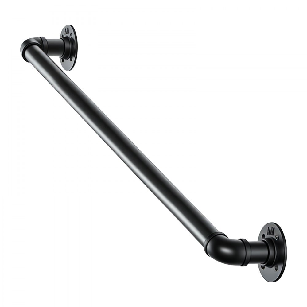 VEVOR Wall-Mounted Stair Handrail, 3 ft 440 lbs Load Black Metal Railing, for Indoor Steps, Loft, Porch & Hallways, Heavy-Duty Industrial Carbon Steel Hand Rail, Round Tube, with Mounting Hardware