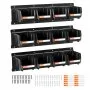 VEVOR Wall Mounted Storage Bins, 12 Plastic Bins & 3 Metal Rails, Plastic Hanging Stackable Storage Bin for Screws, Nuts, Bolts, Nails, Hardware Tool Organizer for Workshop, Craft Room, Garage, Black