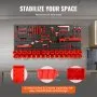 VEVOR Wall Mounted Storage Bins, 30-Bin Parts Rack Organizer Garage Plastic Shop Tool with Wall Panels/Tool Holders/Hooks, Tool Organizer for Nuts, Bolts, Screws, Nails, Beads, Buttons, Black and Red