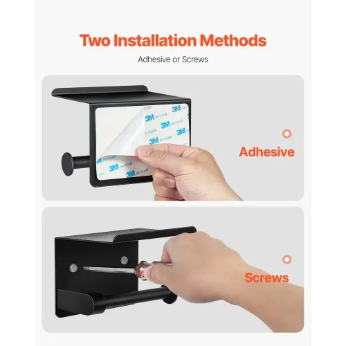 Eysinyge Toilet Paper Holder Set Of 3 – Matte Black Steel, Rustproof Bathroom Roll Rack With Bonus Hooks, No-Drill Adhesive Install, 14cm Arm Length