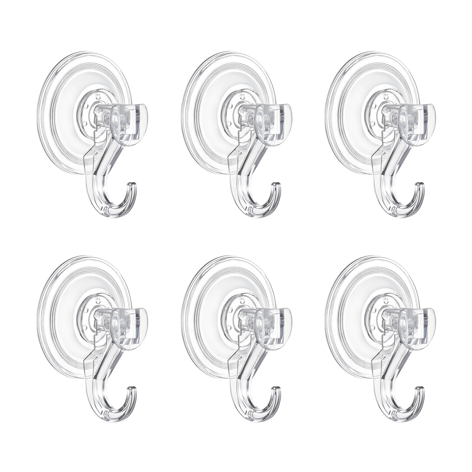 VEVOR Suction Cup Hooks 6 Pack, 2.76 x 3.54 x 1.57 inch, 10 LBS Max Load Clear Shower Suction Cups, Strong and Reusable Heavy Duty Wall Holder, for Loofah, Towel, Glass, Window, Kitchen, Bathroom