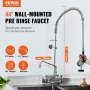 VEVOR commercial faucet 44" wall-mounted pre-rinse, 12" spout, 8" center, designed for commercial kitchens.