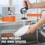 high-pressure VEVOR commercial faucet pre-rinse sprayer cleaning dishes with 1.42 gpm continuous spray.