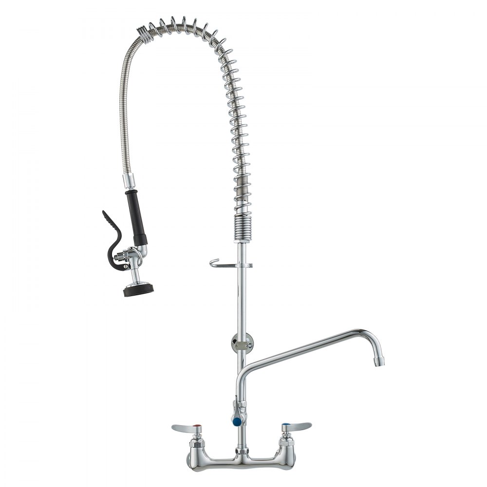 commercial kitchen faucet with spring coil and dual handles for hot and cold water control. VEVOR commercial faucet.