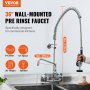 VEVOR commercial faucet: wall-mounted pre-rinse faucet, 36in height, stainless steel with sprayer.