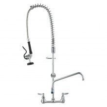 VEVOR Commercial Faucet with Pre-Rinse Sprayer, 36" Height, 8" Center, 12" Swing Spout, Wall Mount Kitchen Sink Faucet, Brass Constructed Device with Pull Down Spray, for 1/2/3 Compartment Sink