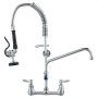 VEVOR Commercial Faucet with Pre-Rinse Sprayer, 25" Height, 8" Center, 12" Swing Spout, Wall Mount Kitchen Sink Faucet, Brass Constructed Device with Pull Down Spray, for 1/2/3 Compartment Sink