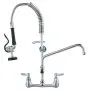 VEVOR Commercial Faucet with Pre-Rinse Sprayer, 25" (63.5 cm) Height, 8" (20.3 cm) Center, 12" (30.5 cm) Swing Spout, Wall Mount Kitchen Sink Faucet, Brass Constructed Device with Pull Down Spray, for 1/2/3 Compartment Sink