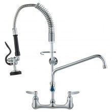 VEVOR Commercial Faucet with Pre-Rinse Sprayer, 25" (63.5 cm) Height, 8" (20.3 cm) Center, 12" (30.5 cm) Swing Spout, Wall Mount Kitchen Sink Faucet, Brass Constructed Device with Pull Down Spray, for 1/2/3 Compartment Sink