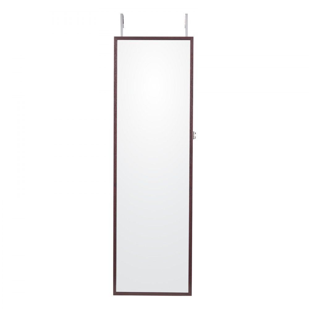 VEVOR Mirror Jewelry Cabinet, 47.05-Inch Tall Lockable Jewelry Cabinet Armoire with Full-Length Mirror, Wall or Door Mounted Jewelry Mirror Organizer with LED Interior Lights and Velvet Lining, Brown