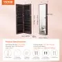 VEVOR Mirror Jewelry Cabinet, 47.05-Inch Tall Lockable Jewelry Cabinet Armoire with Full-Length Mirror, Wall or Door Mounted Jewelry Mirror Organizer with LED Interior Lights and Velvet Lining, Brown
