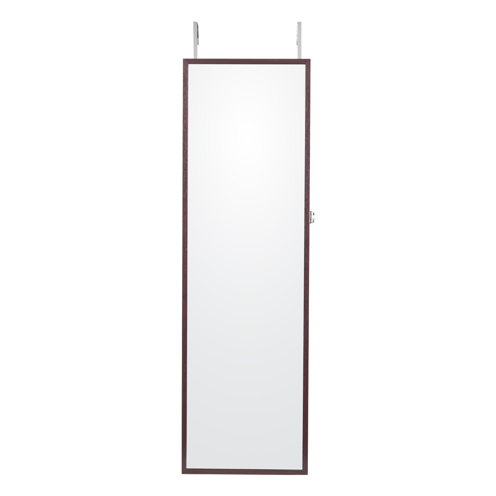 VEVOR Mirror Jewelry Cabinet, 47.05-Inch Tall Lockable Jewelry Cabinet Armoire with Full-Length Mirror, Wall or Door Mounted Jewelry Mirror Organizer with LED Interior Lights and Velvet Lining, Brown