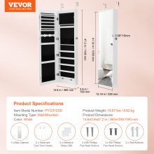 Armario para joyas con espejo VEVOR de 47,05 pulgadas con cerradura para montaje en pared o puerta, color blanco