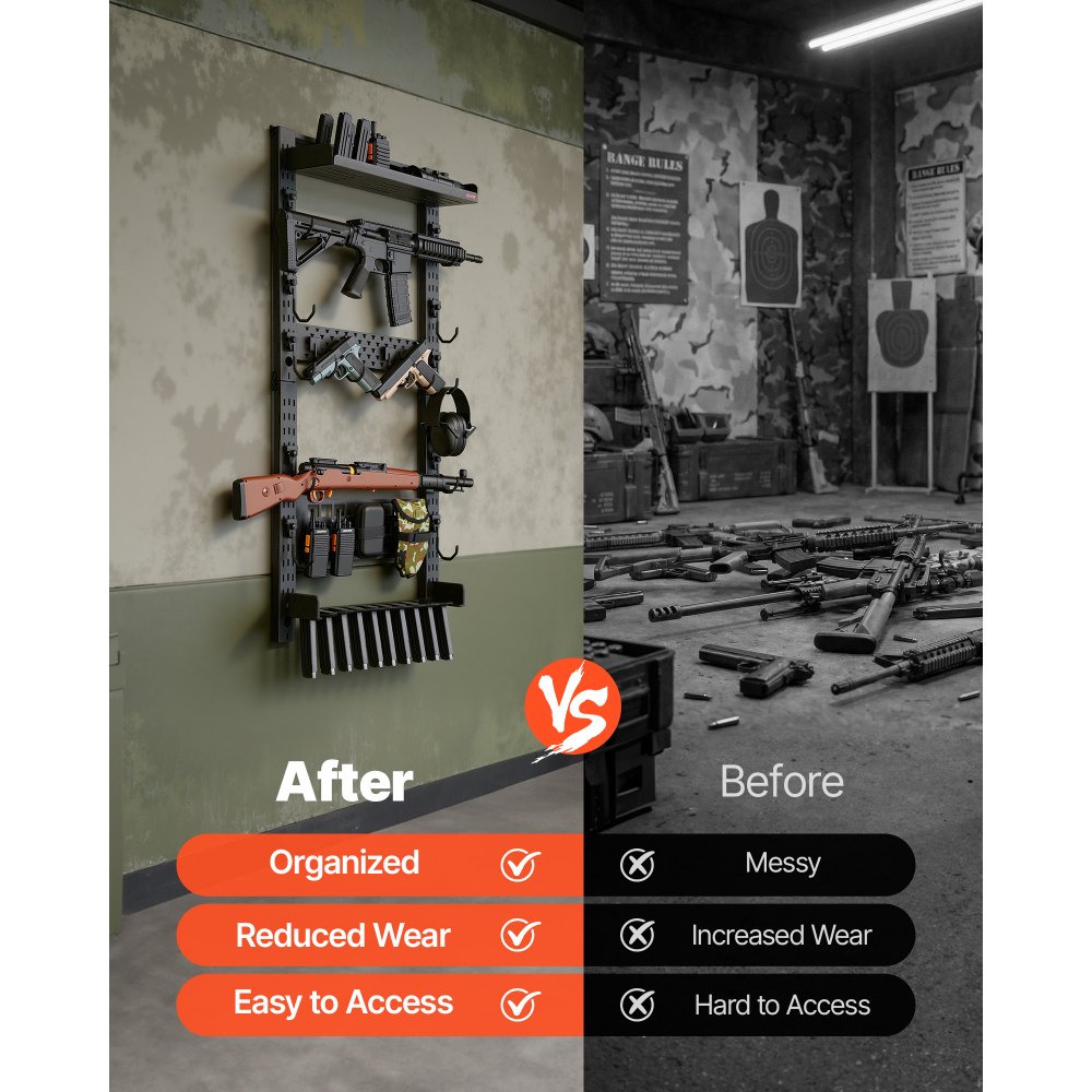 VEVOR Gun Rack Wall Mount, Heavy Duty Steel, Indoor Rifle Shotgun Rack with Magazine Holder, MOLLE Panel, Gun Accessories Display Storage Holder, Hold Up to 5 Rifles or Shotguns, for Tactical Gear