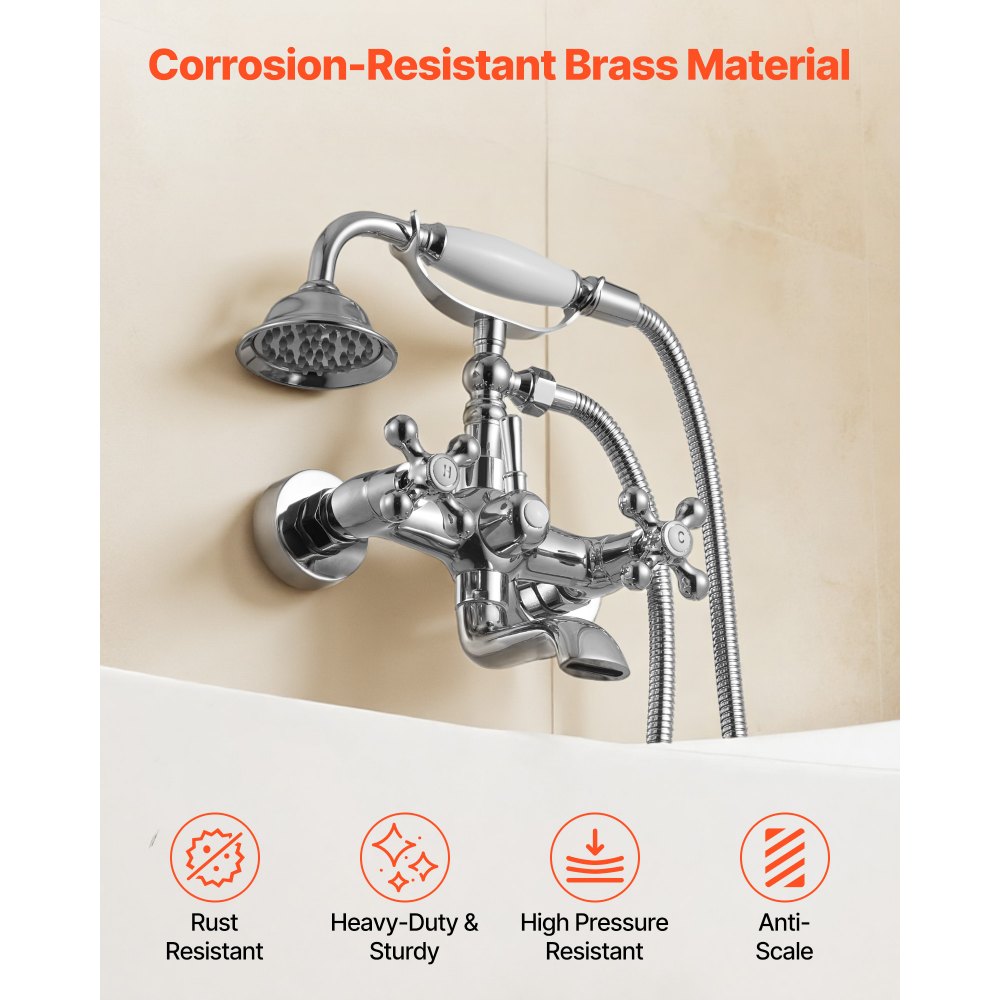 VEVOR Clawfoot Tub Faucet, Wall Mount Bathtub Faucets with Handheld Shower, Vintage Polished Chrome Clawfoot Tub Filler Faucet Shower Kit with Adjustable Swing Arms & 360° Rotation Spout for Bathtubs