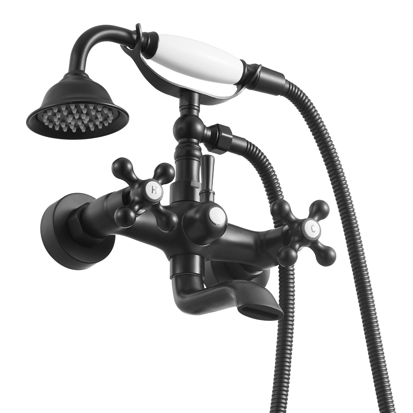 VEVOR Clawfoot Tub Faucet, Wall Mount Bathtub Faucets with Handheld Shower, Vintage Matte Black Clawfoot Tub Filler Faucet Shower Kit with Adjustable Swing Arms & 360° Rotation Spout for Bathtubs