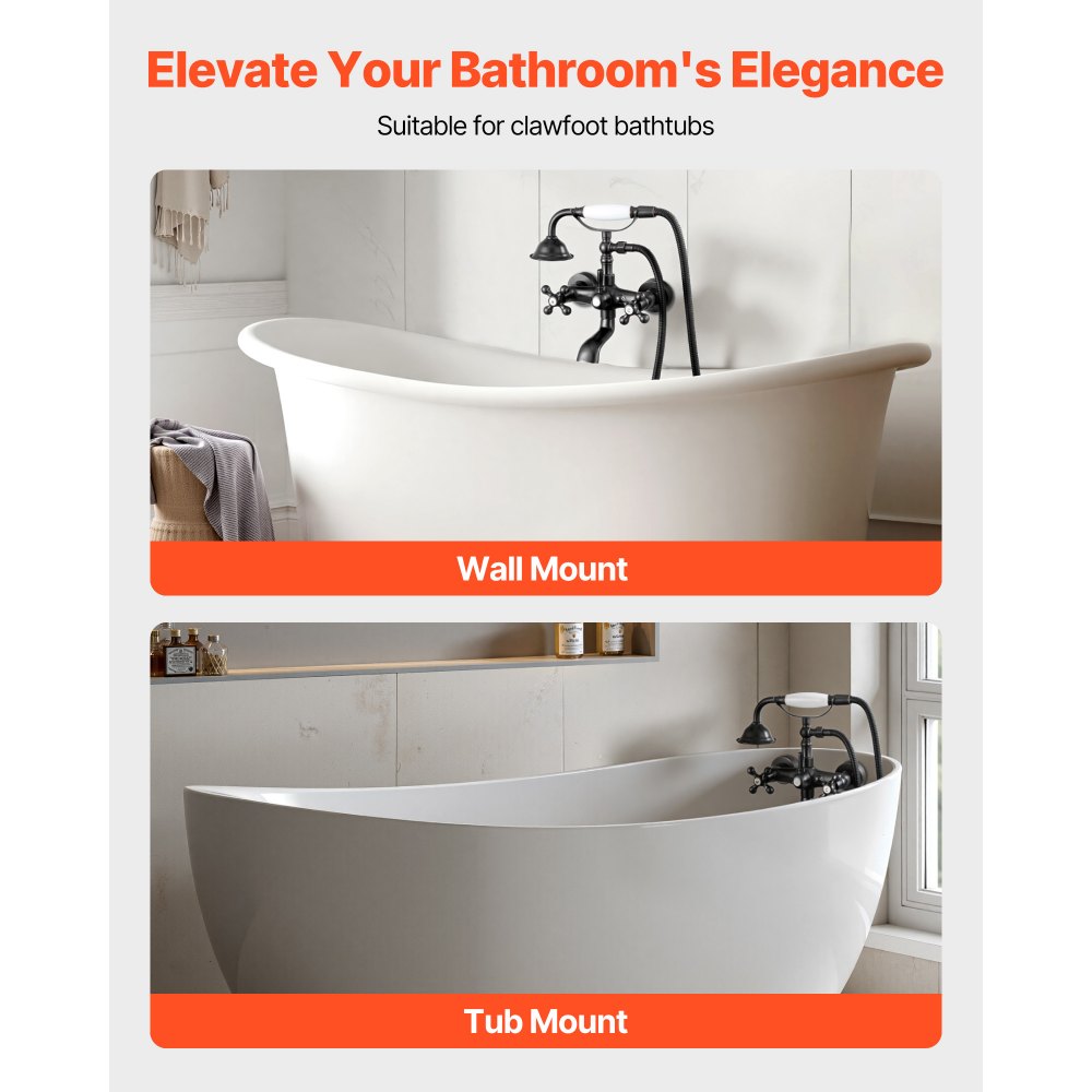 VEVOR Clawfoot Tub Faucet, Wall Mount Bathtub Faucets with Handheld Shower, Vintage Oil-Rubbed Bronze Clawfoot Tub Filler Faucet Shower Kit with Adjustable Swing Arms & 360° Rotation Spout for Bathtubs