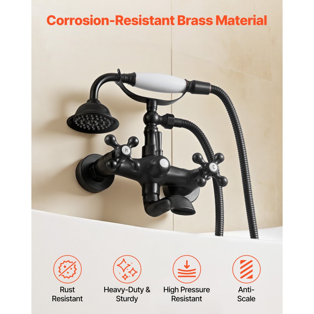 VEVOR Clawfoot Tub Faucet, Wall Mount Bathtub Faucets with Handheld Shower, Vintage Oil-Rubbed Bronze Clawfoot Tub Filler Faucet Shower Kit with Adjustable Swing Arms & 360° Rotation Spout for Bathtubs