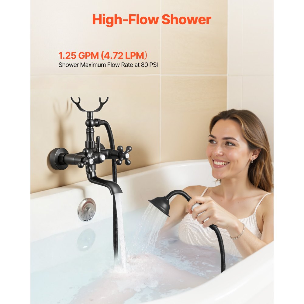 VEVOR Clawfoot Tub Faucet, Wall Mount Bathtub Faucets with Handheld Shower, Vintage Oil-Rubbed Bronze Clawfoot Tub Filler Faucet Shower Kit with Adjustable Swing Arms & 360° Rotation Spout for Bathtubs