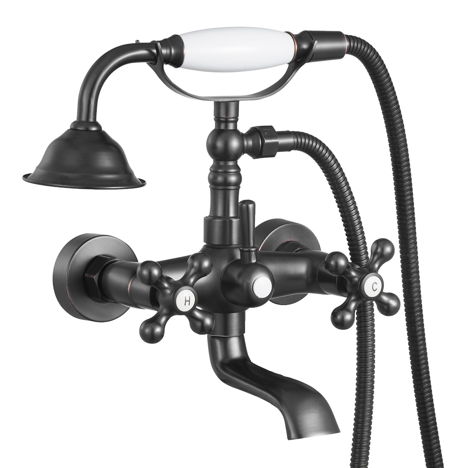 VEVOR Clawfoot Tub Faucet, Wall Mount Bathtub Faucets with Handheld Shower, Vintage Oil-Rubbed Bronze Clawfoot Tub Filler Faucet Shower Kit with Adjustable Swing Arms & 360° Rotation Spout for Bathtubs