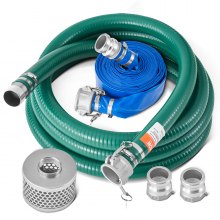 VEVOR Suction Hose Kit for Water Pump, with 51 mm(2 in) x 15.2 m(50 ft) Blue Backwash Hose, 6.1 m(20 ft) Green Suction Hose, and Steel Round Hole Strainer, Camlocks, Clamps, Cam & Groove Adapter, for Multiple Purposes