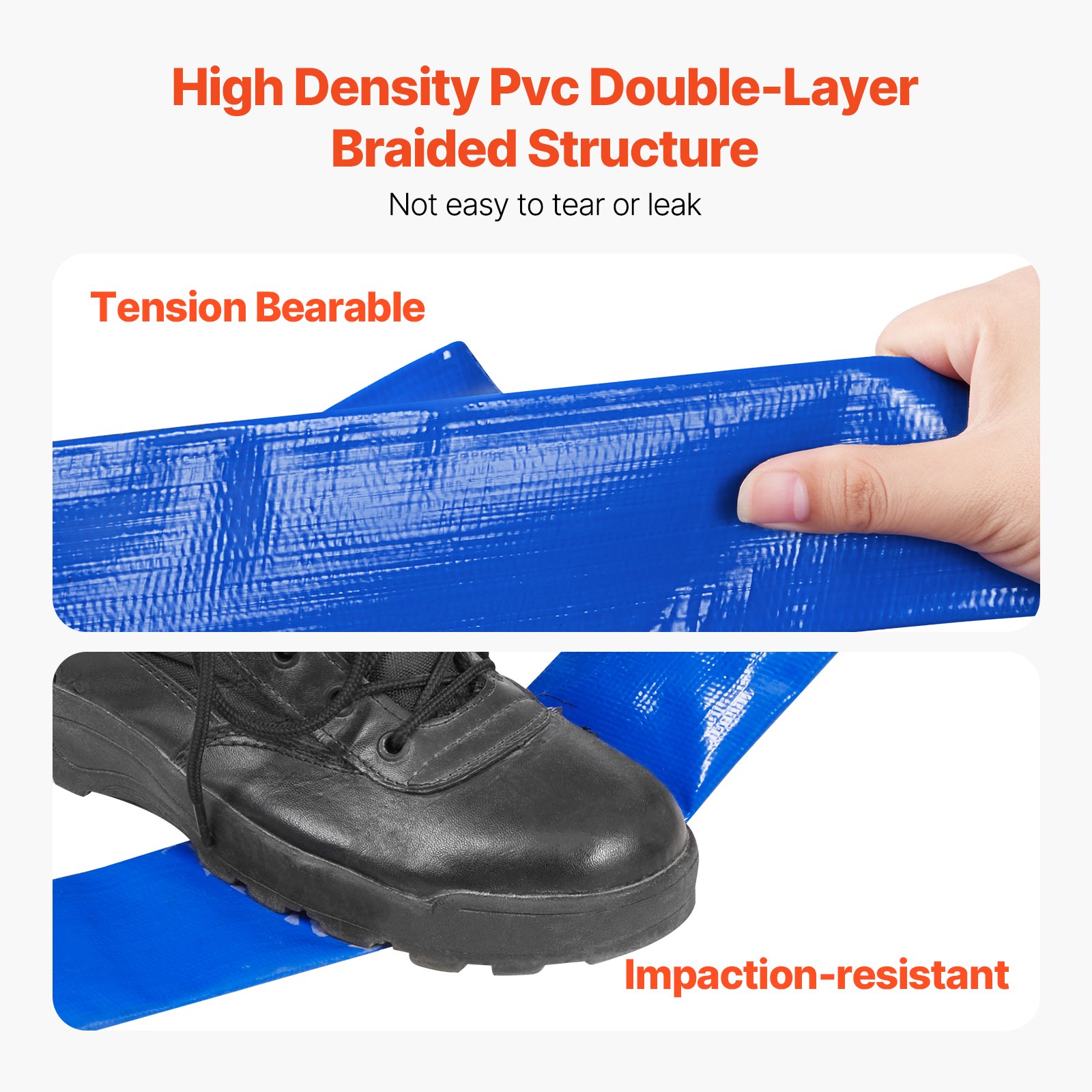 VEVOR Backwash Hose, 38 mm(1.5 in) x 15.2 m(50 ft), Blue High Quality PVC Hose, with Clamps, Camlock, Aluminum Fittings, Fit Various Pumps, for Sewage Treatment, Water Transportation and More Agricultural Purposes