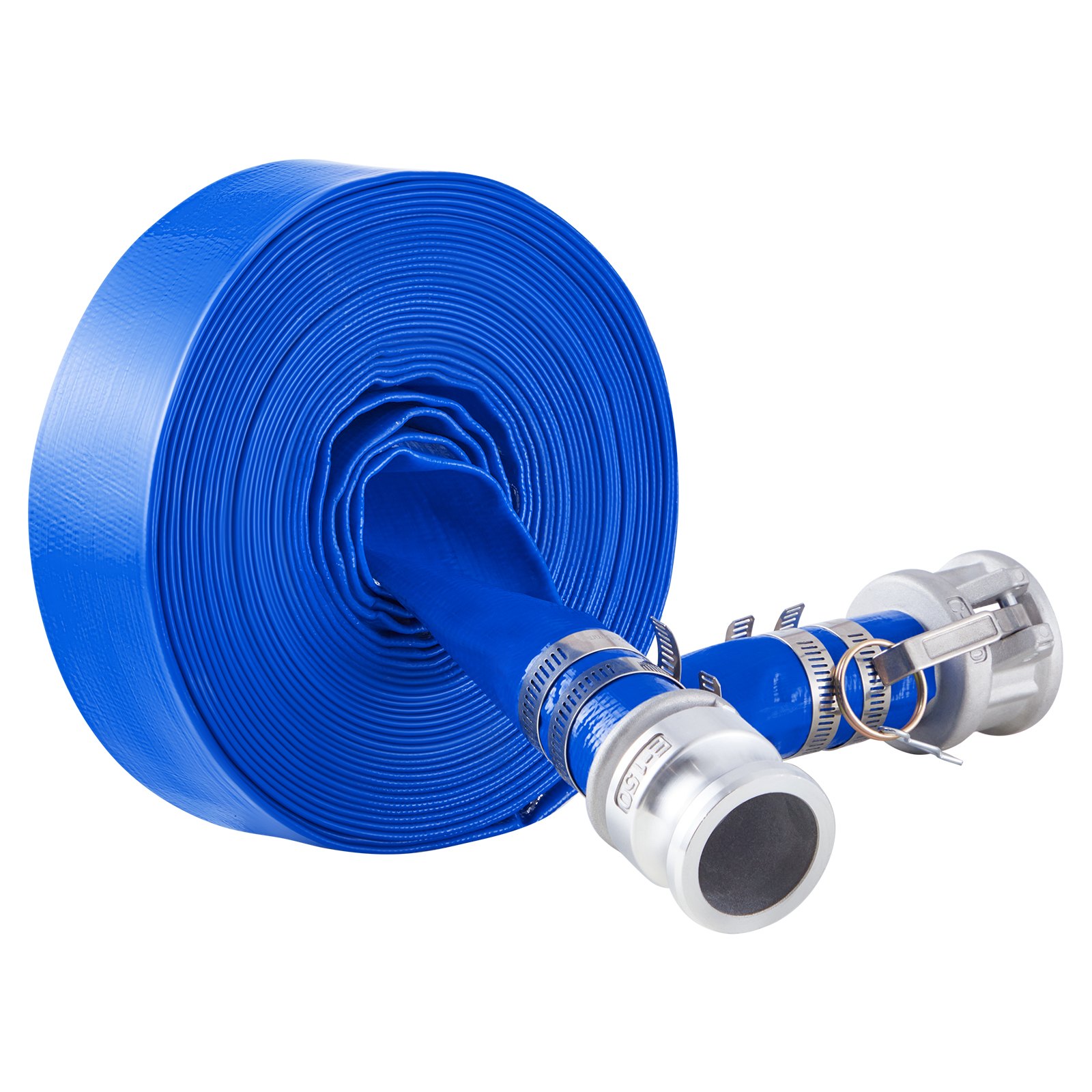 VEVOR Backwash Hose, 38 mm(1.5 in) x 15.2 m(50 ft), Blue High Quality PVC Hose, with Clamps, Camlock, Aluminum Fittings, Fit Various Pumps, for Sewage Treatment, Water Transportation and More Agricultural Purposes